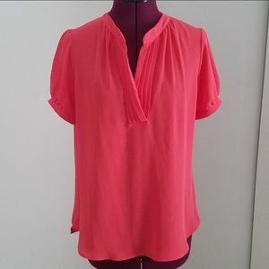 Pleione Coral V Neck Short Sleeve Blouse
